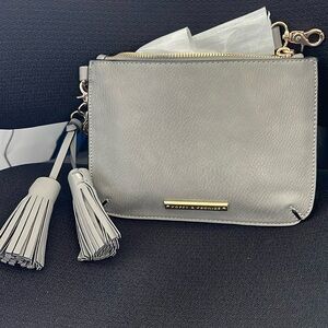 POPPIES & Peonies Pebbled Faux Leather Wristlet Clutch w/ crossbody strap gray